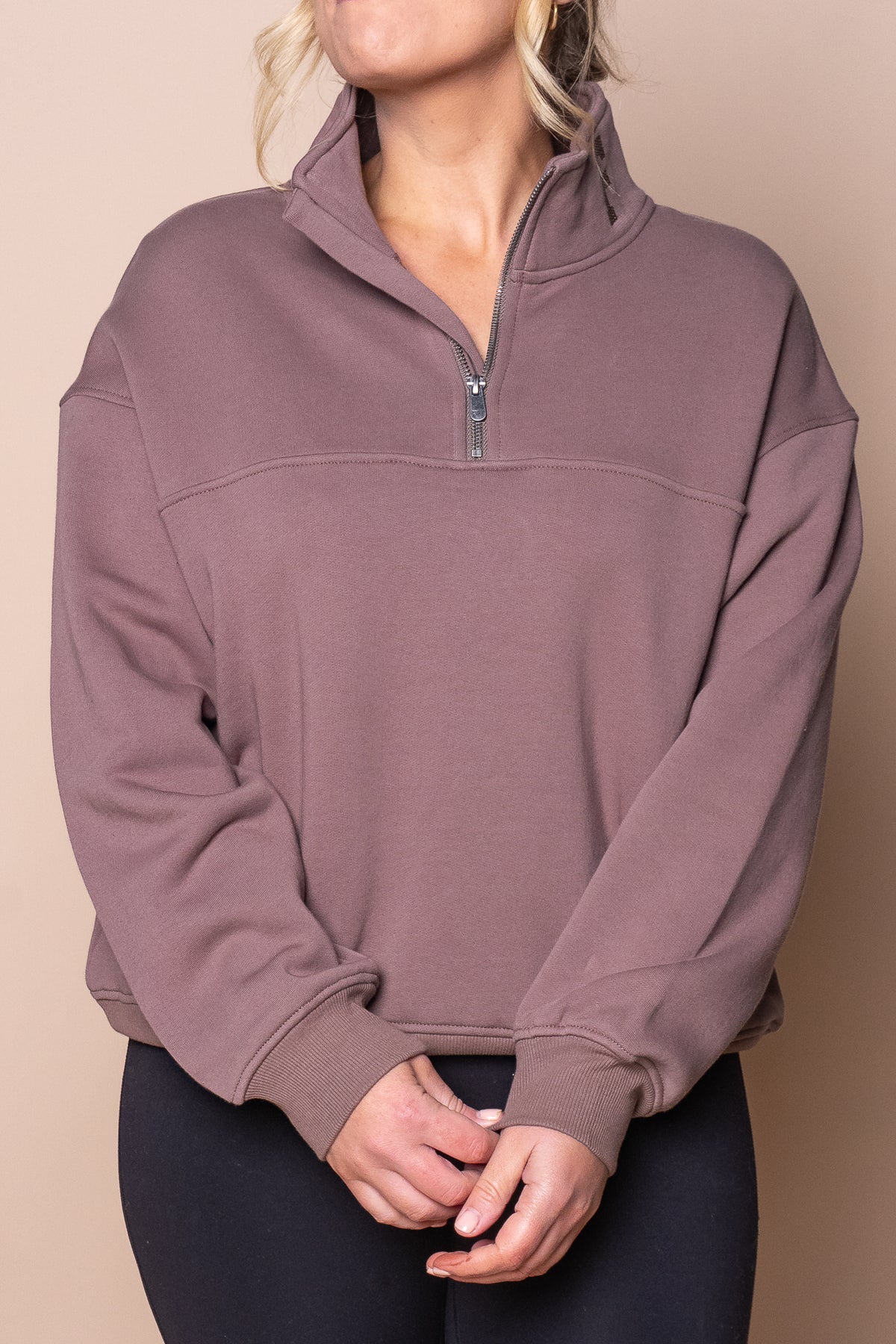 College Zip Crew in Mocha - Foxwood