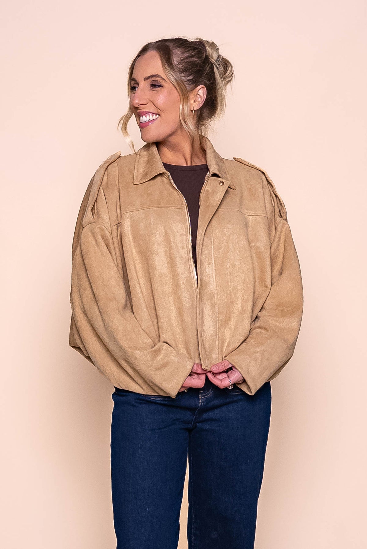 Rhianna Bomber Jacket in Light Camel