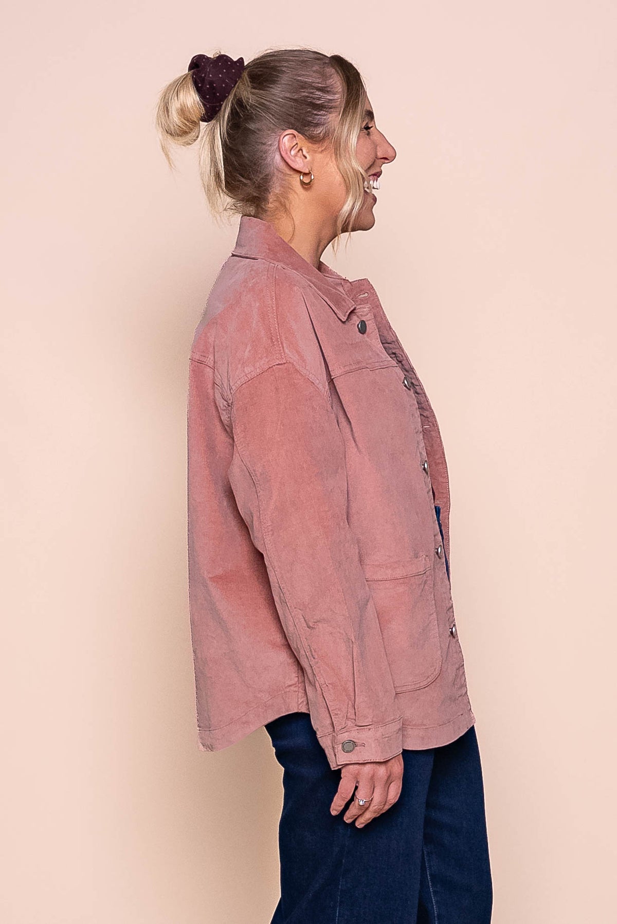 Nadia Stretch Cord Shacket in Dusty Pink