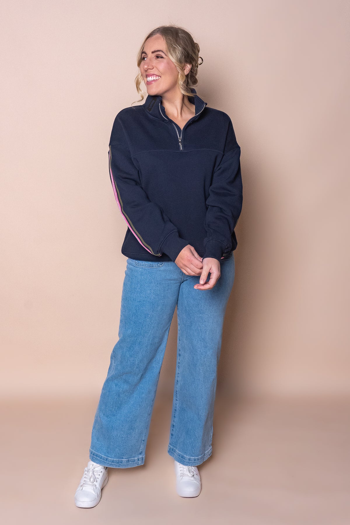 Varsity Zip Crew in Navy - Foxwood