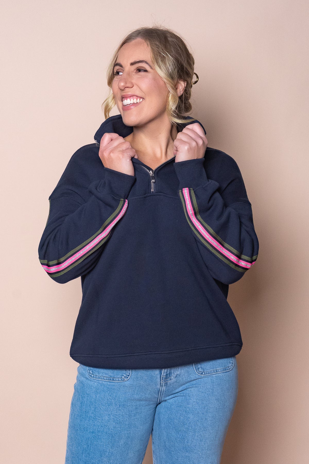 Varsity Zip Crew in Navy - Foxwood