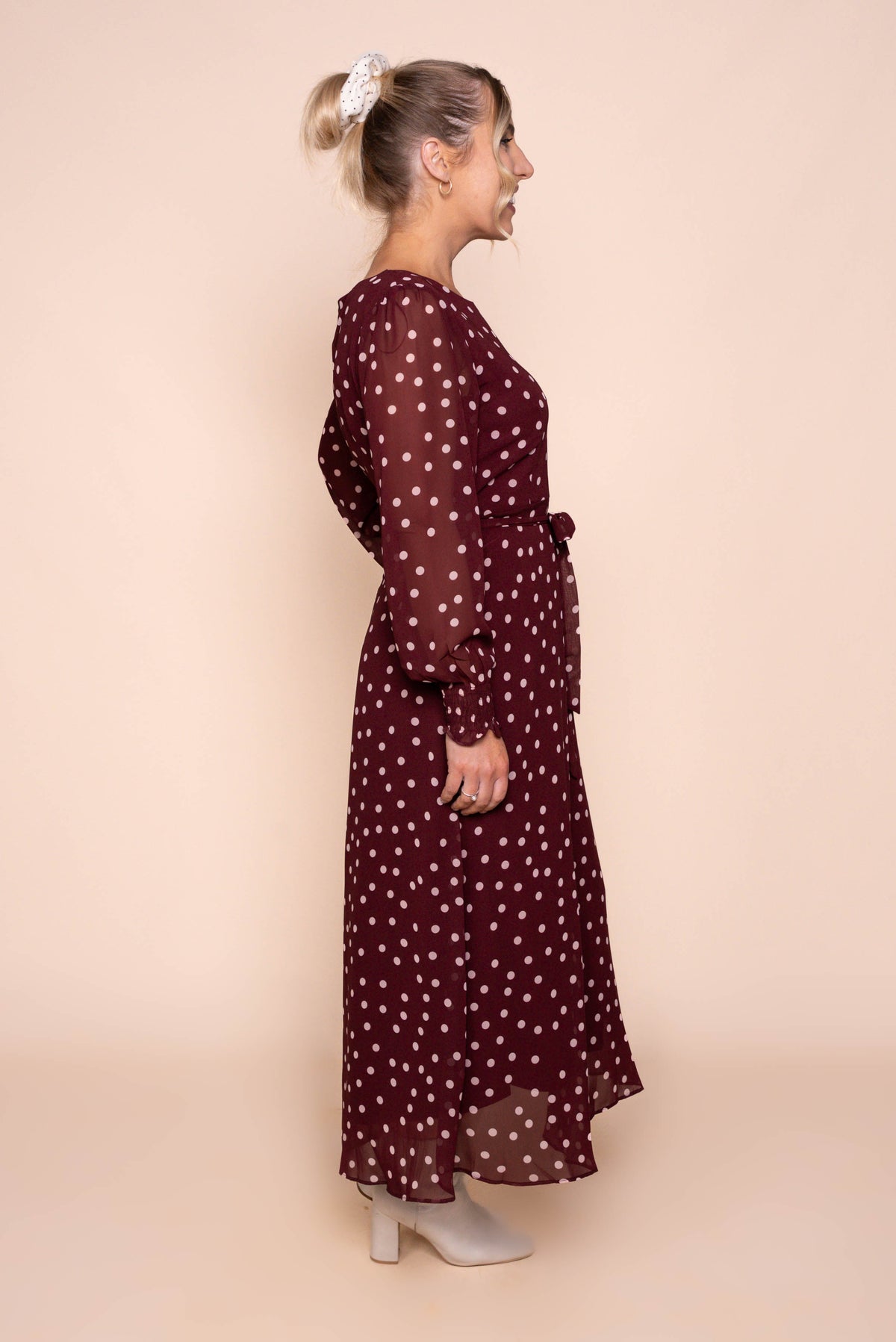 Alea Polka Dot Maxi Dress in Burgundy