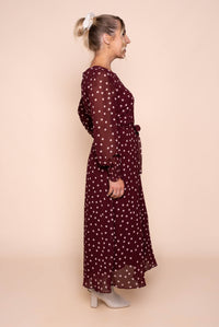 Alea Polka Dot Maxi Dress in Burgundy