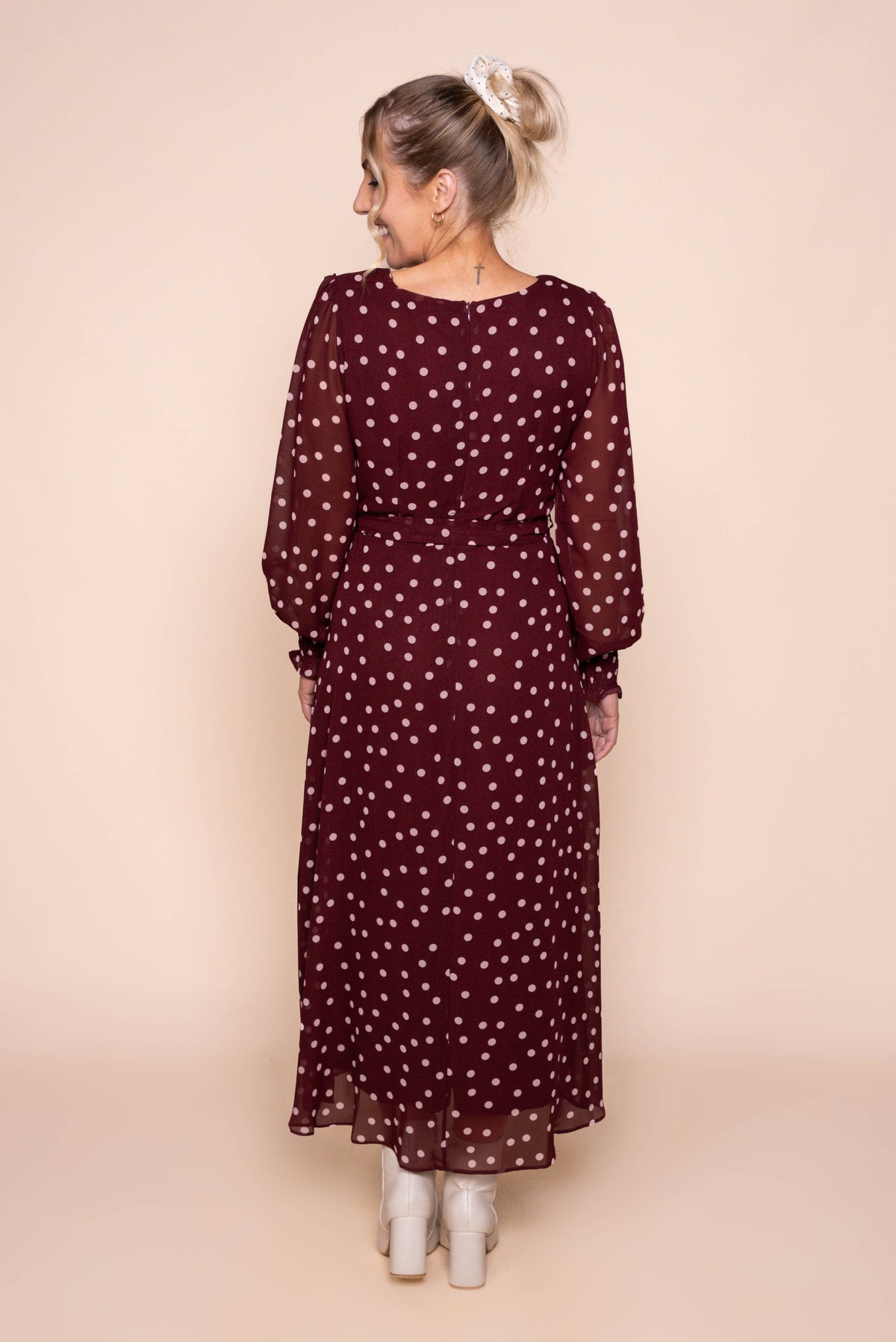 Alea Polka Dot Maxi Dress in Burgundy
