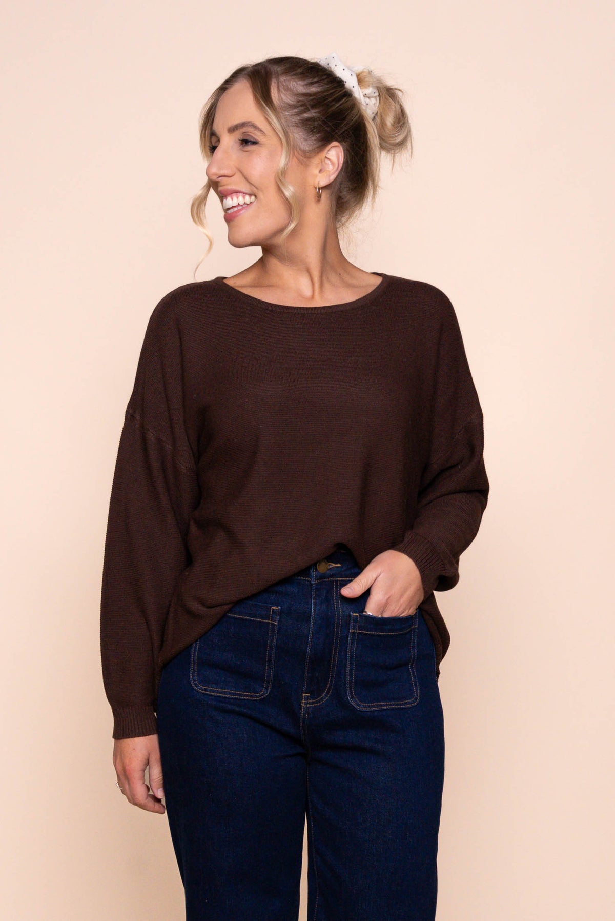 Tilly Lightweight Knit Jumper in Bitter Chocolate