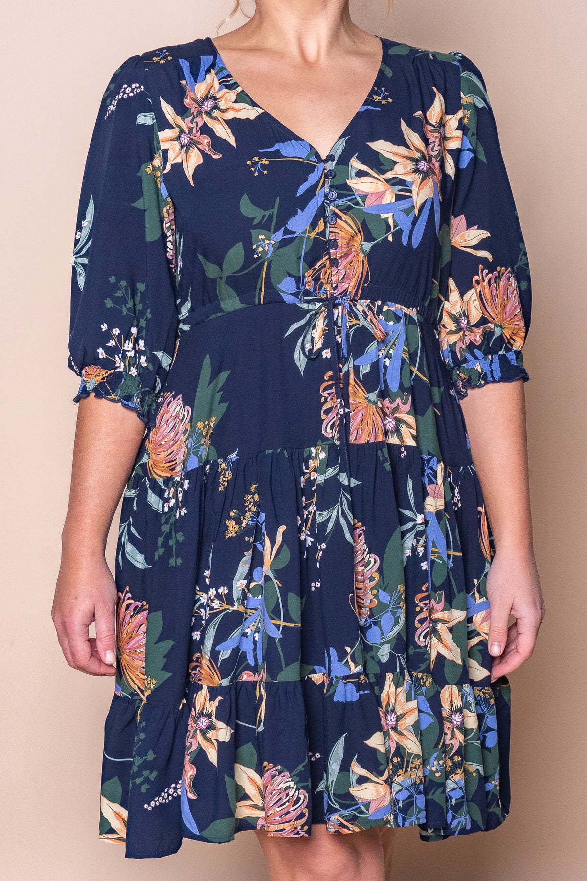 Oceana Floral Dress in Navy