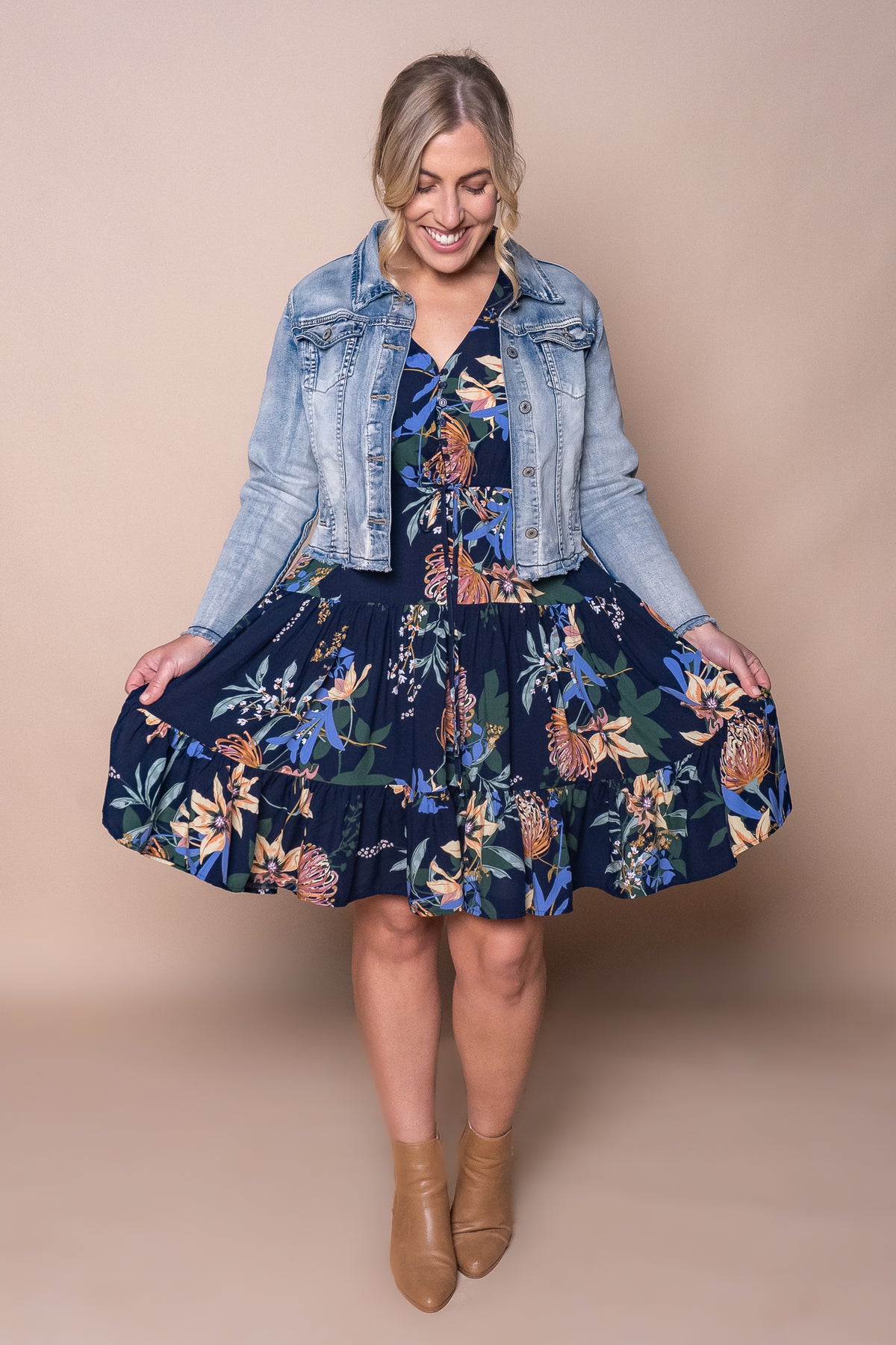 Oceana Floral Dress in Navy
