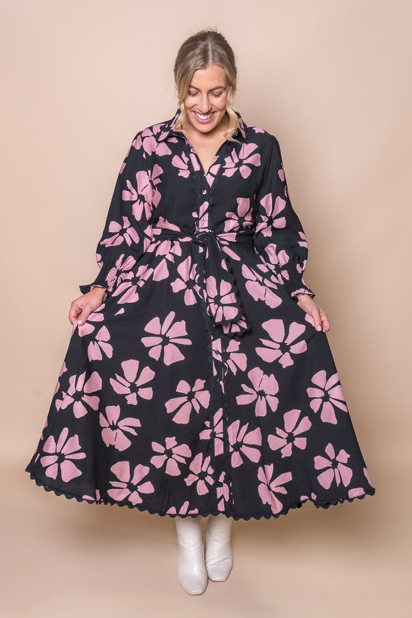 Faith Floral Midi Dress in Black