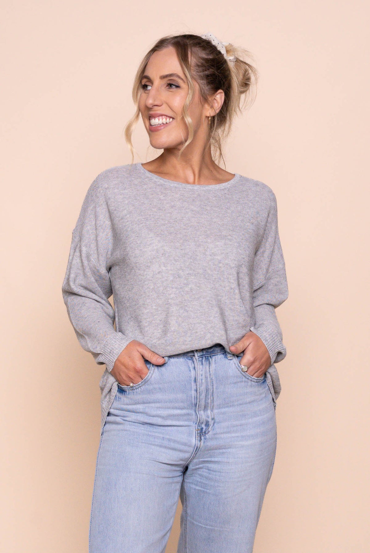 Tilly Lightweight Knit Jumper in Grey Marle