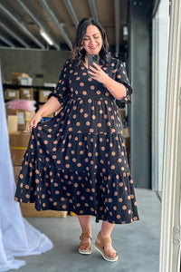 Gayle Polka Dot Midi Dress in Black