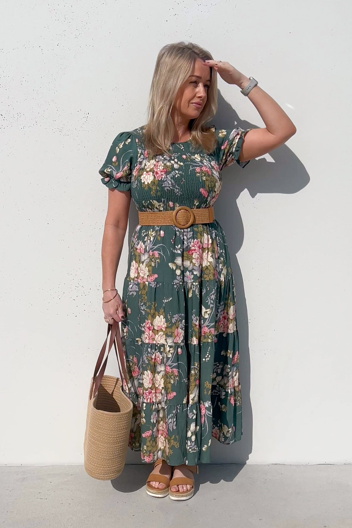 Hillary Midi Dress in Evergreen