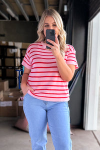 Kiley S/S Striped Knit Top in Pink