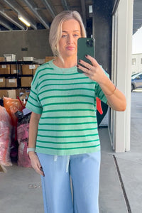 Kiley S/S Striped Knit Top in Mint