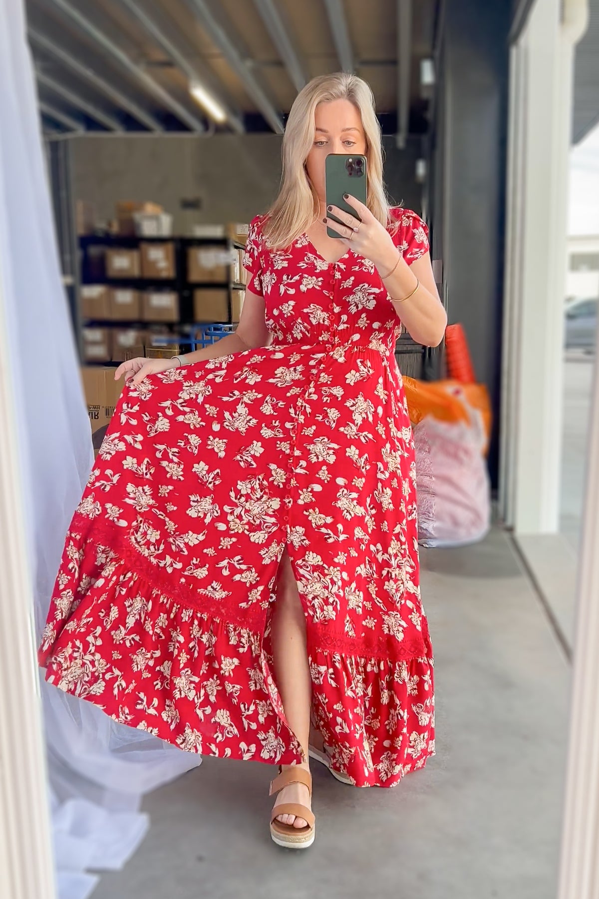 Sade Floral Maxi Dress in Red
