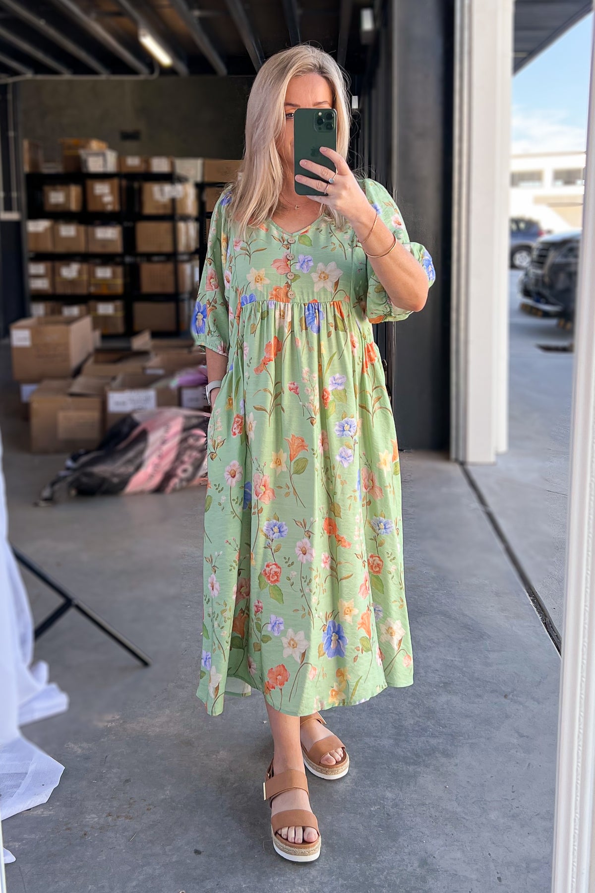 Anna Midi Dress in Sage