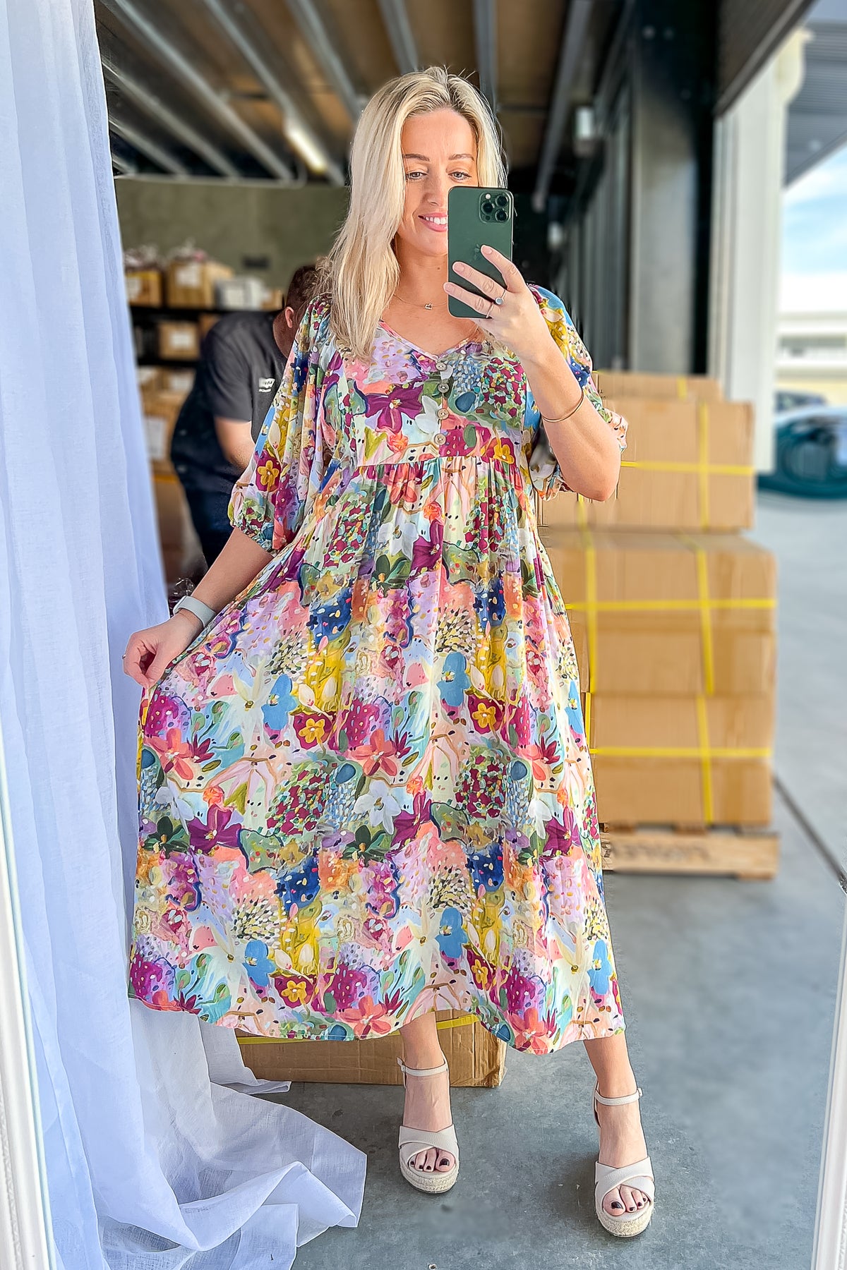 Zandra Midi Dress in Pink Multi