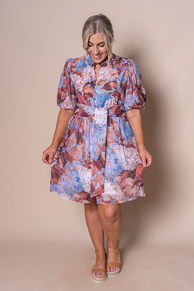 Natalia Floral Dress in Rust