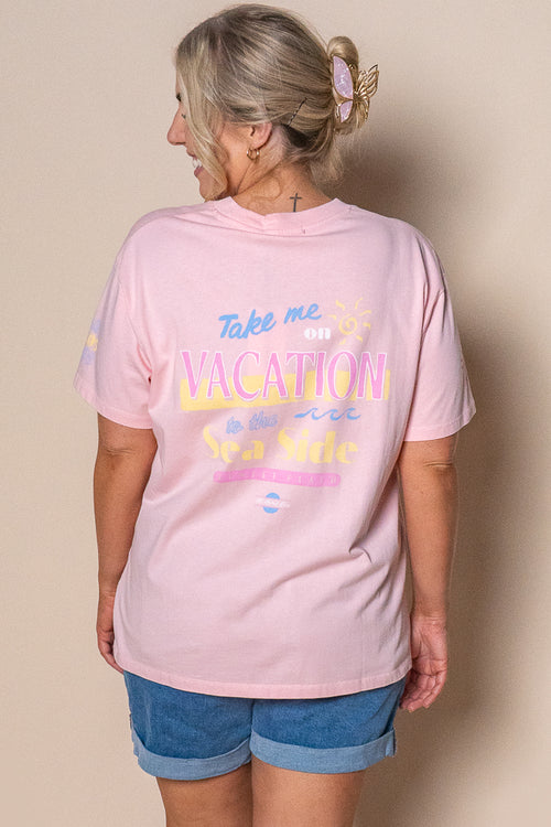 Vacation Relaxed Tee in Pink - All About Eve