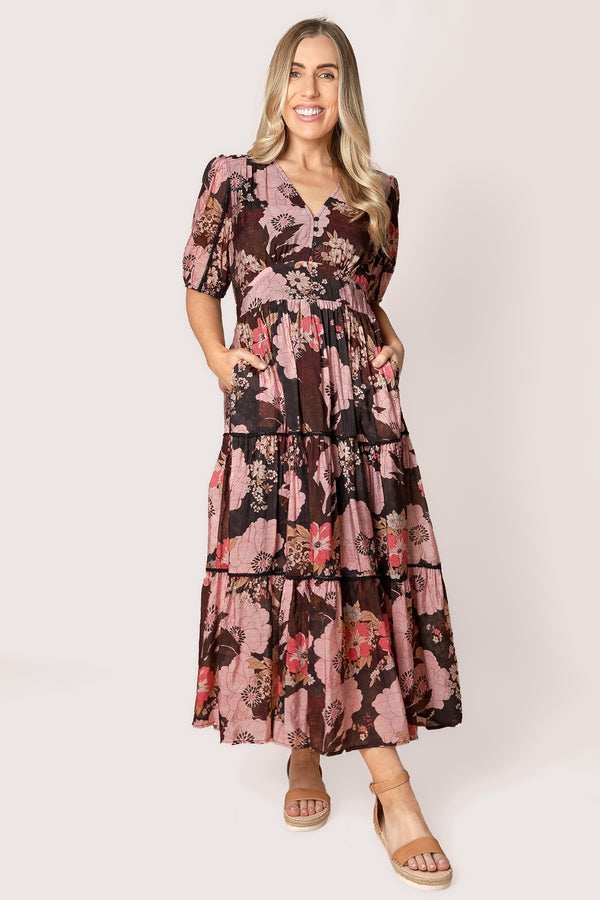 Rosie Floral Maxi Dress in Black