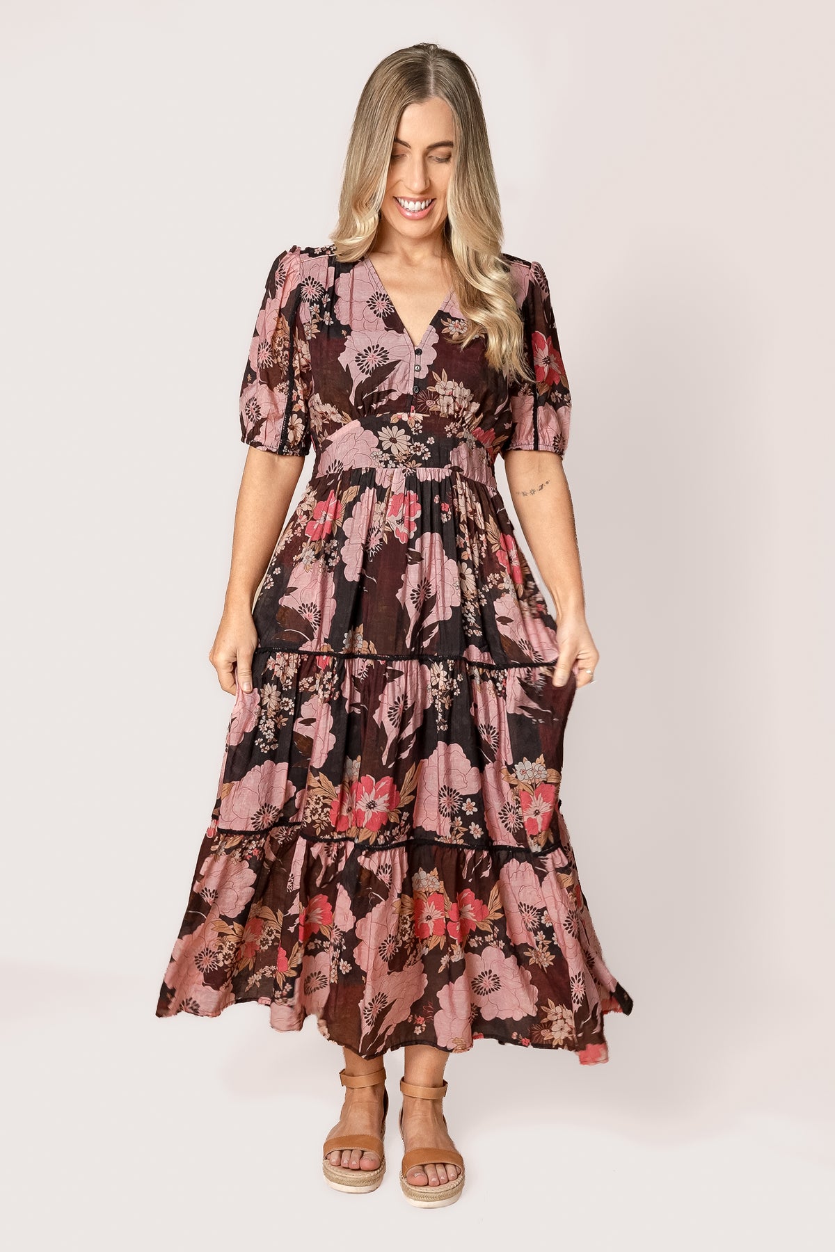 Rosie Floral Maxi Dress in Black