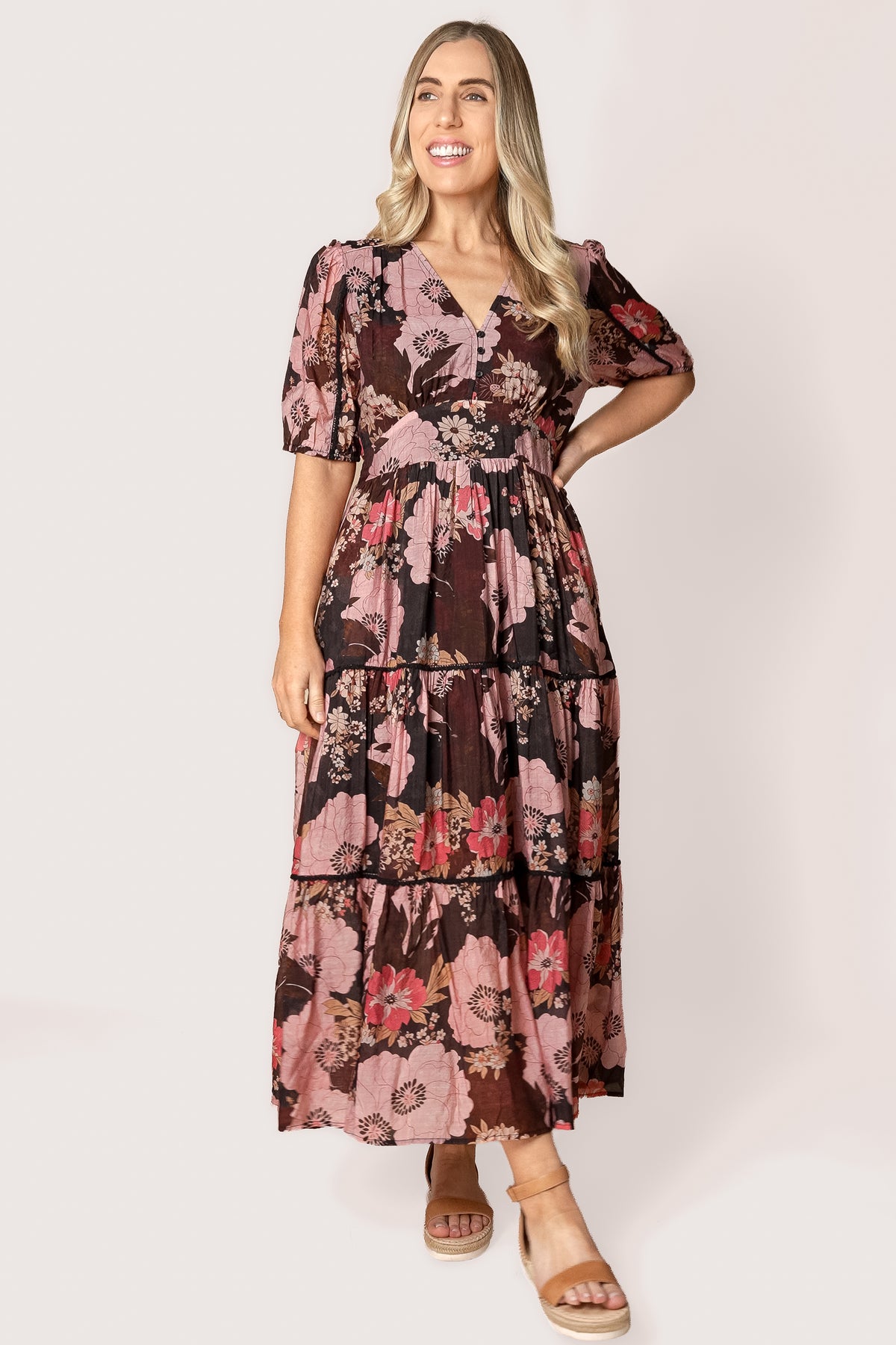 Rosie Floral Maxi Dress in Black