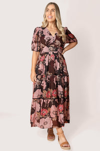 Rosie Floral Maxi Dress in Black