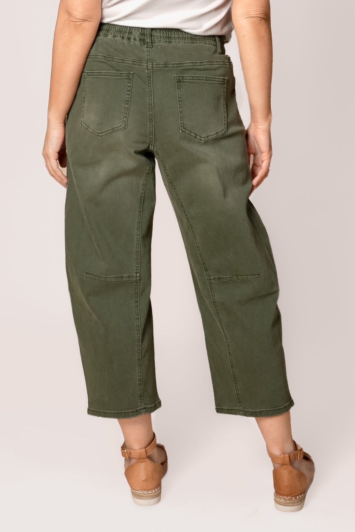 Stacey Barrel Leg Denim Pants in Khaki