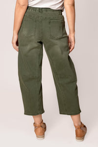Stacey Barrel Leg Denim Pants in Khaki