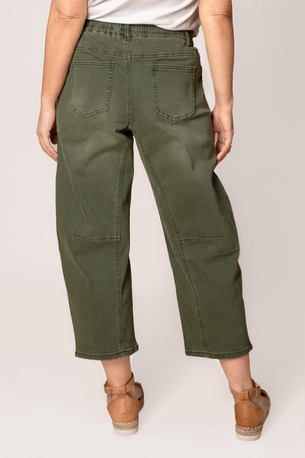 Stacey Barrel Leg Denim Pants in Khaki