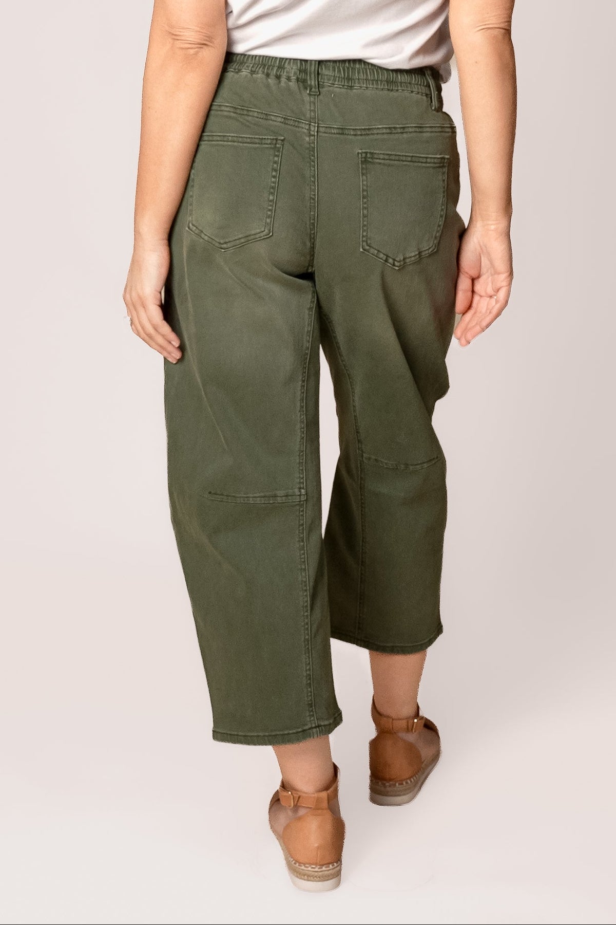 Stacey Barrel Leg Denim Pants in Khaki