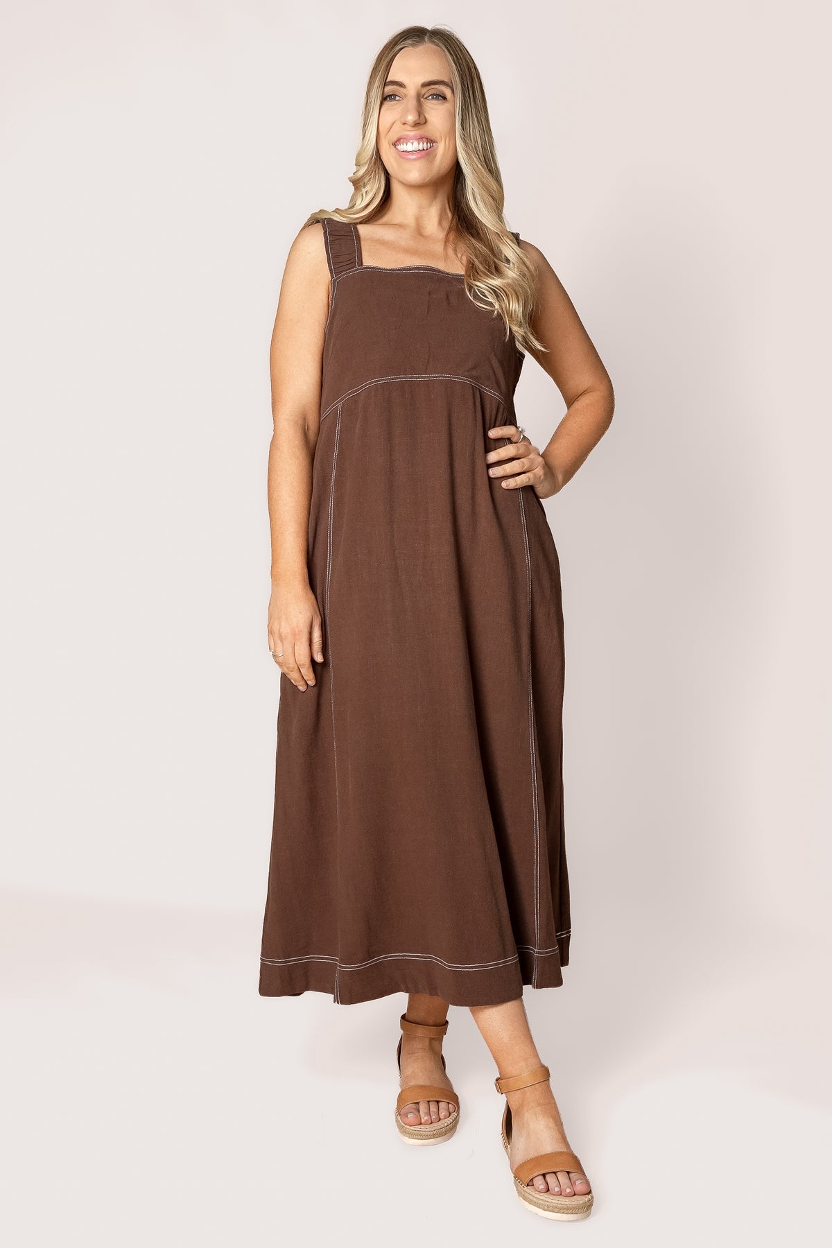 Sage Midi Dress in Chocolate - Foxwood