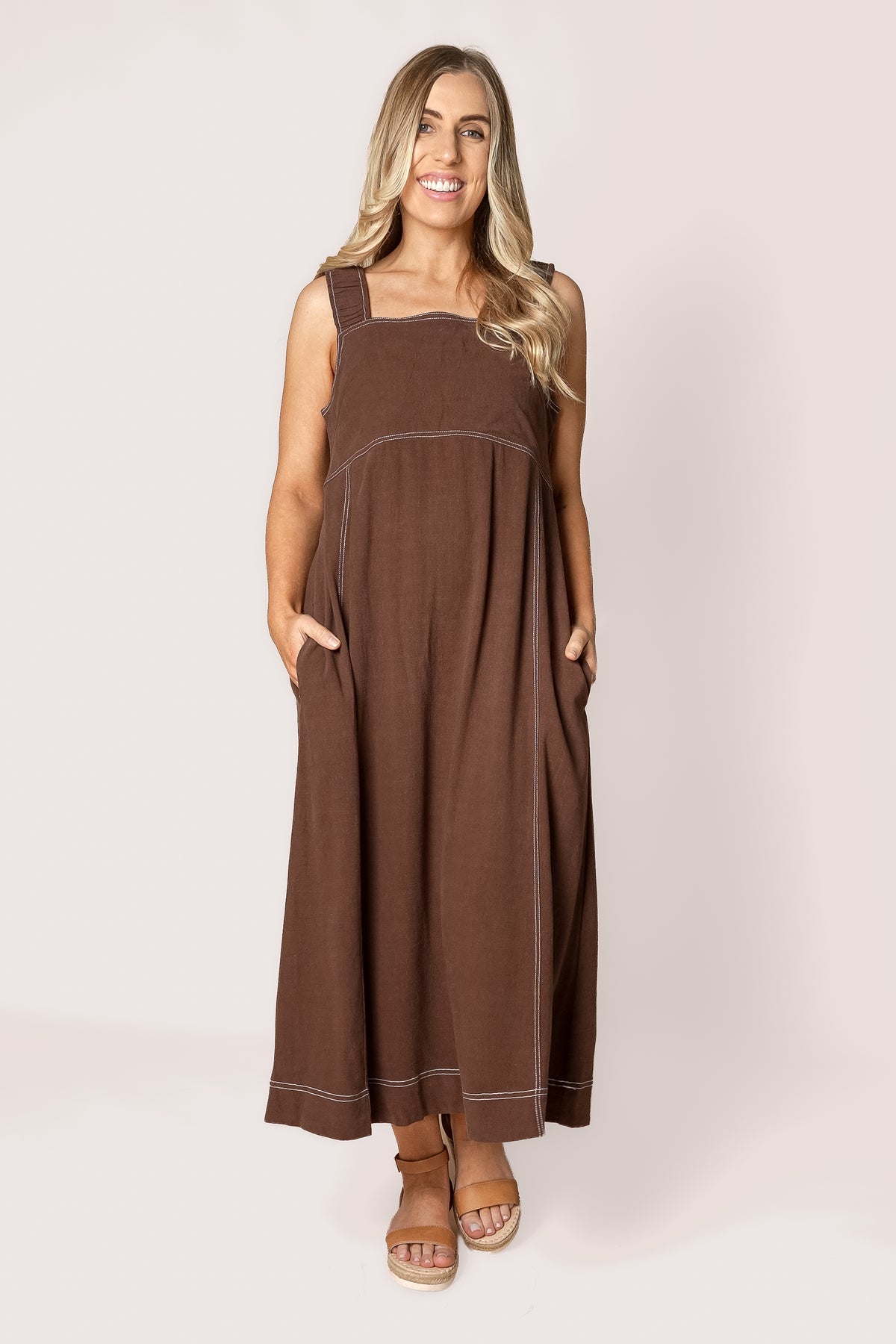 Sage Midi Dress in Chocolate - Foxwood