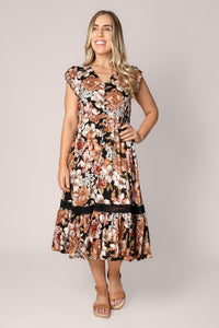 Aeree Midi Dress in Black Multi
