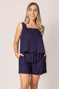 Jamie Linen Top in Navy