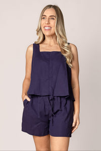 Jamie Linen Top in Navy
