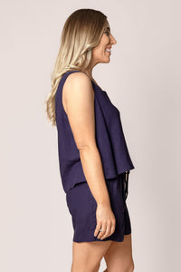 Jamie Linen Top in Navy