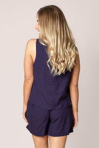 Jamie Linen Top in Navy