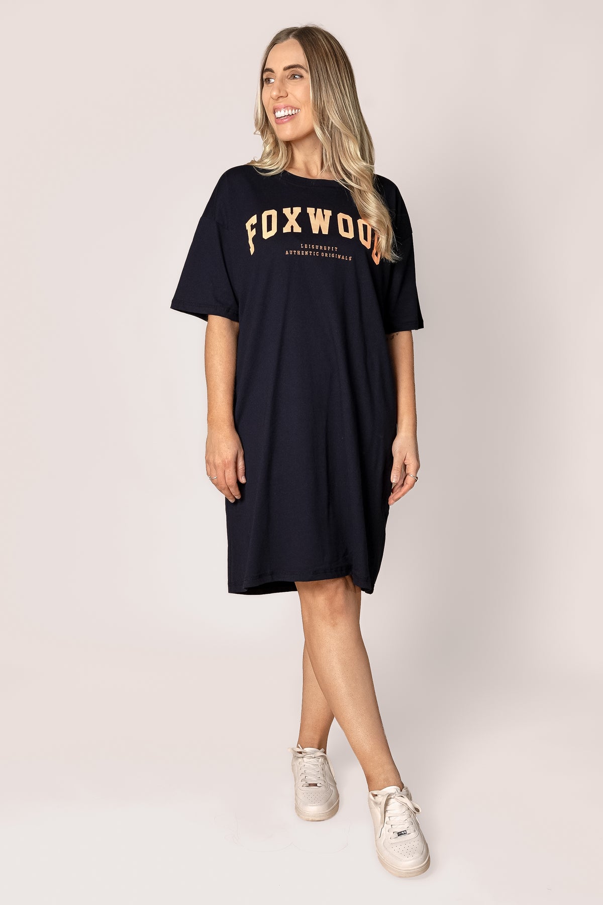 Interval Tee Dress in Navy/Peach - Foxwood