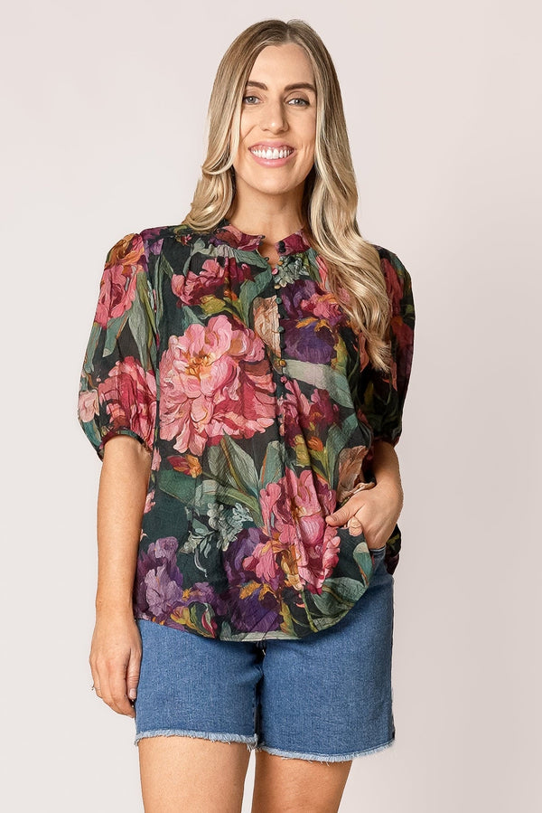 Kayla Floral Top in Emerald