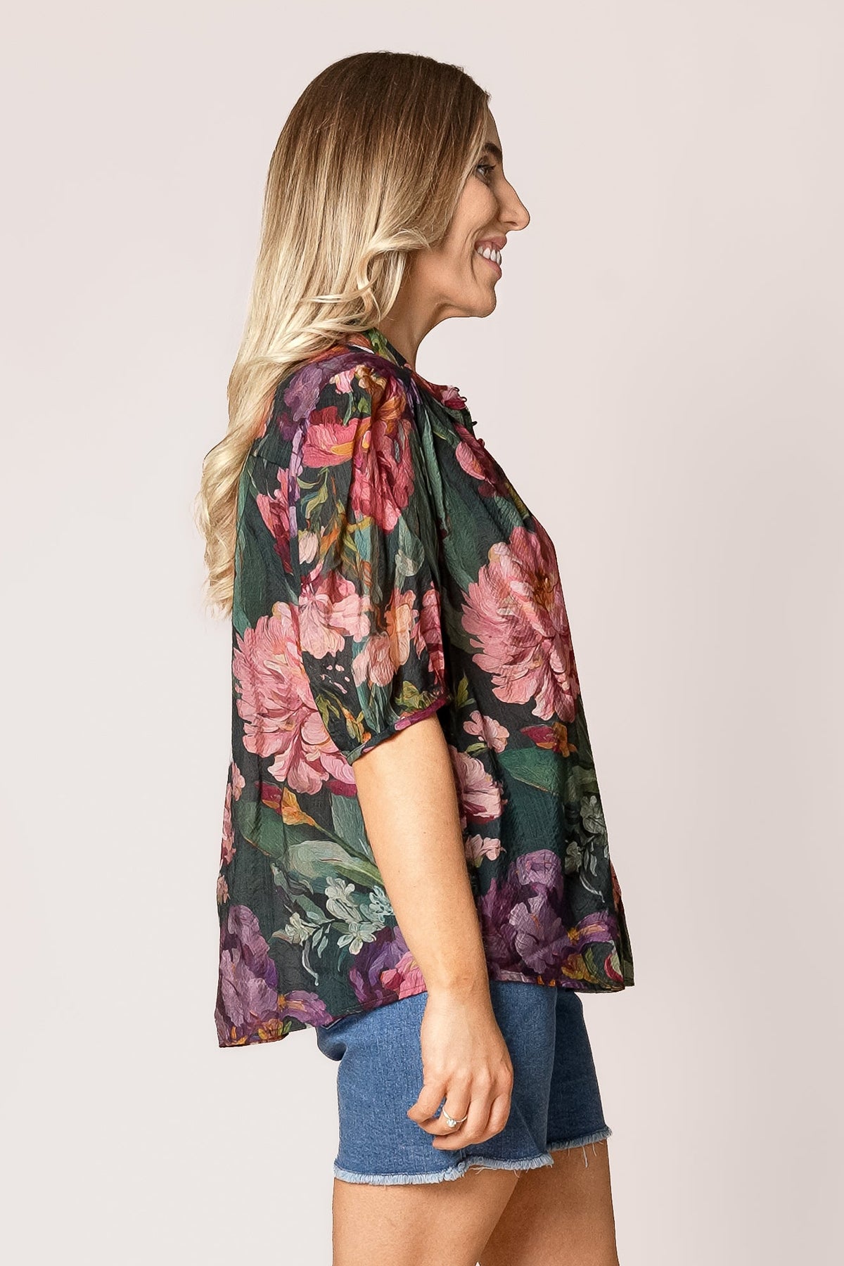 Kayla Floral Top in Emerald