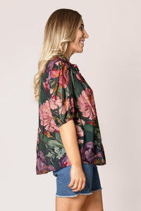 Kayla Floral Top in Emerald