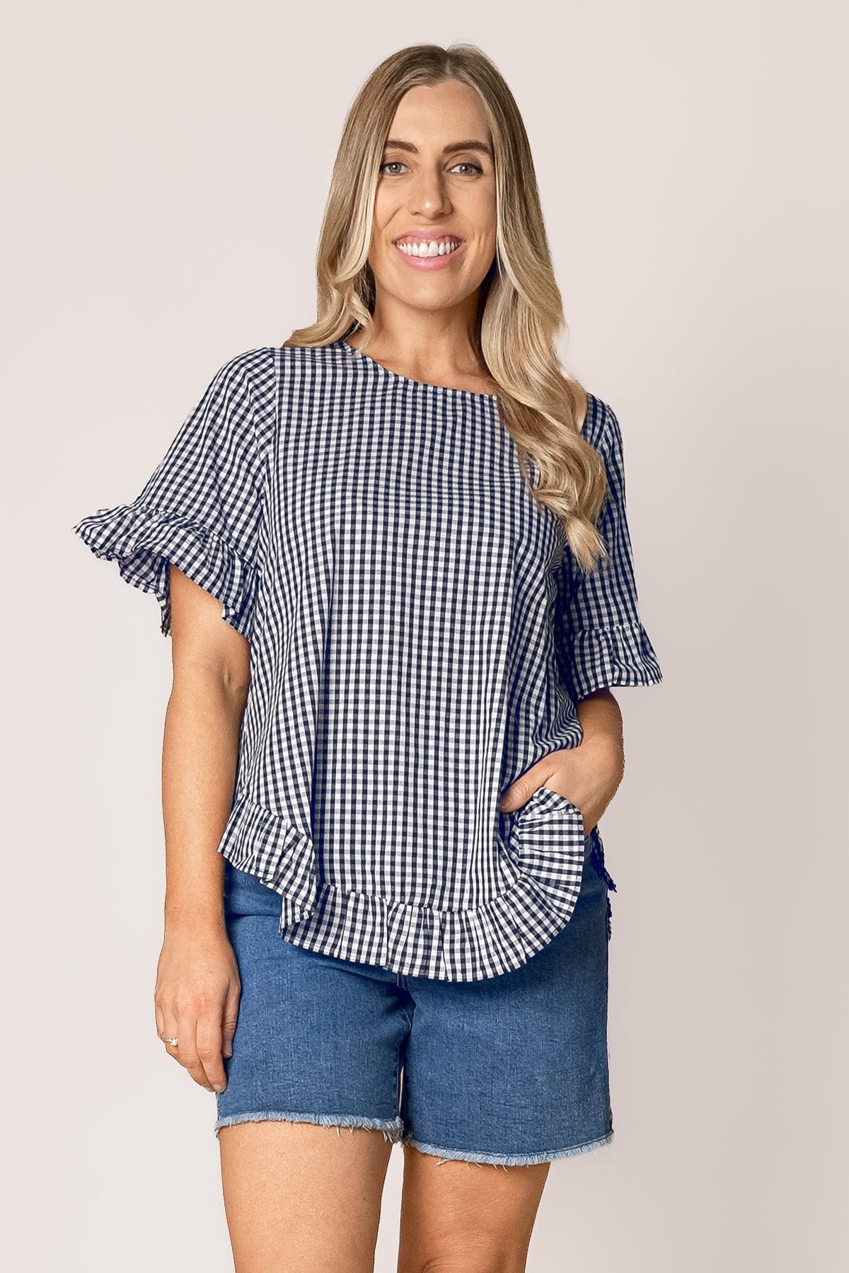 Lulu Gingham Top in Navy