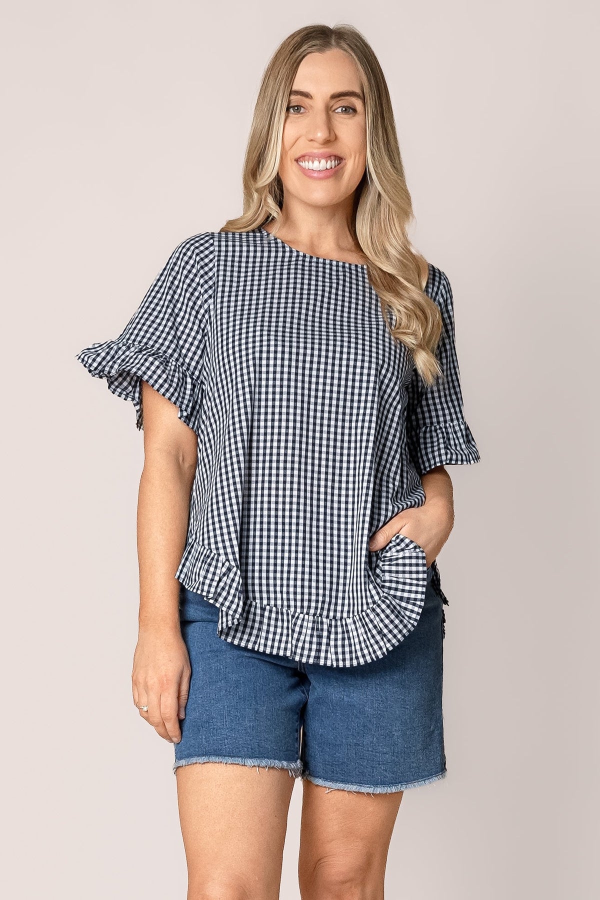 Lulu Gingham Top in Navy
