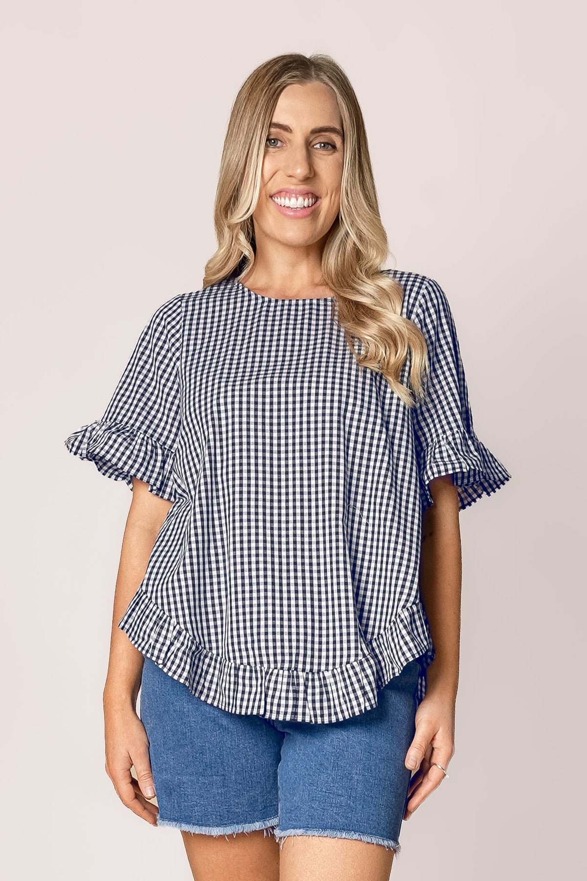 Lulu Gingham Top in Navy