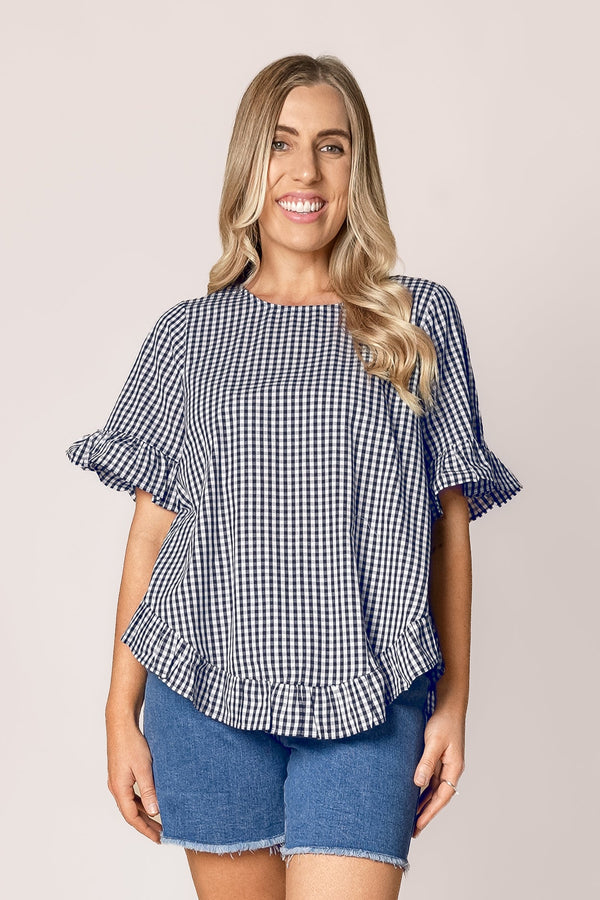 Lulu Gingham Top in Navy