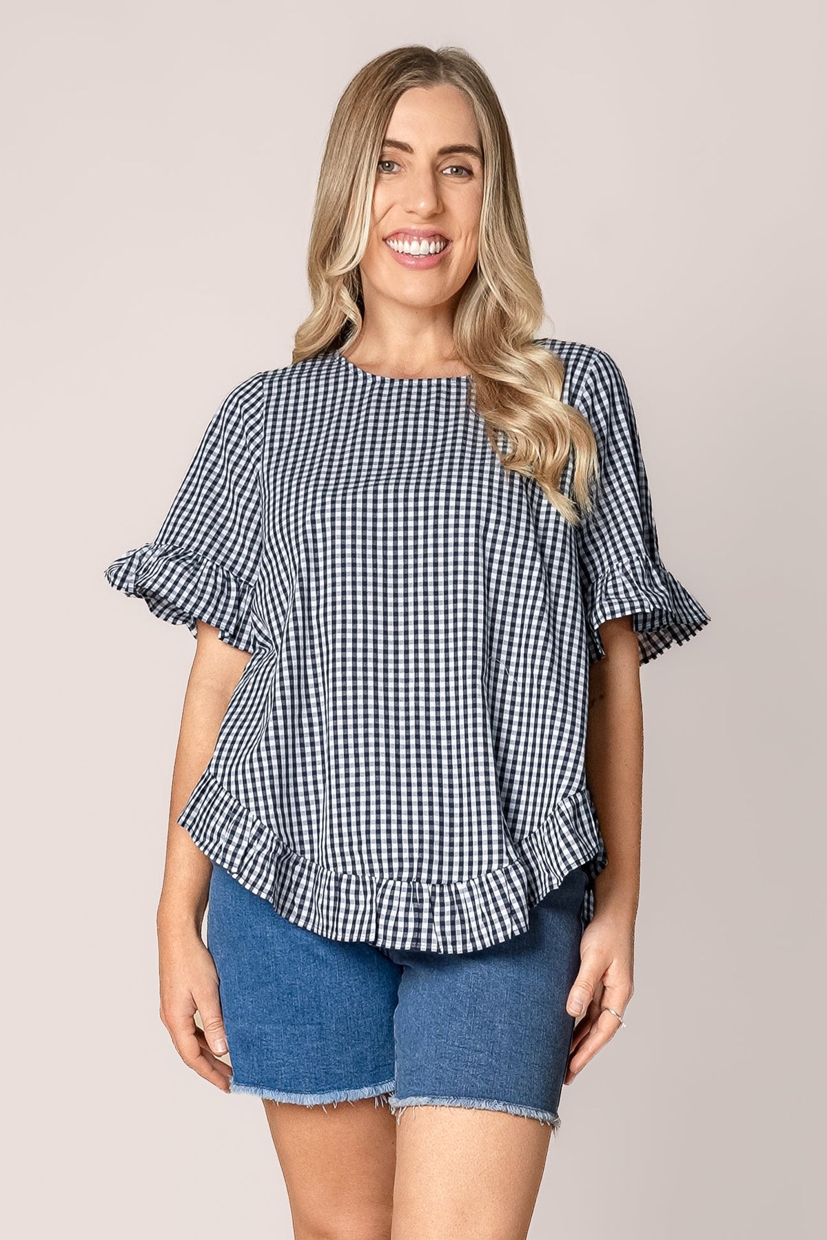 Lulu Gingham Top in Navy