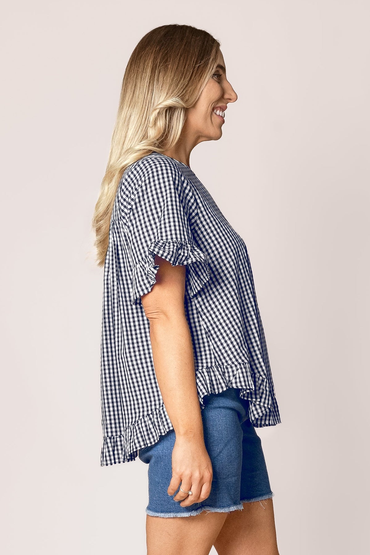 Lulu Gingham Top in Navy