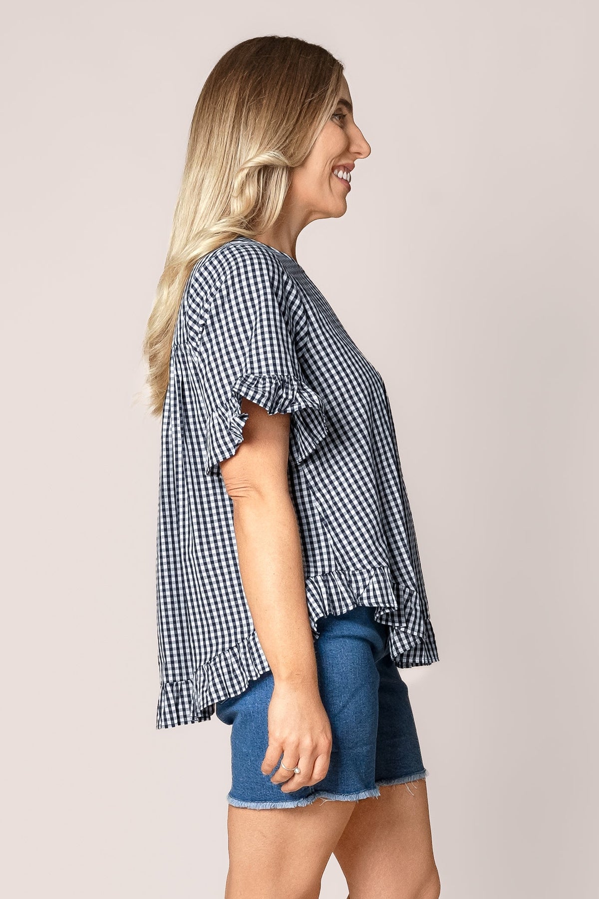Lulu Gingham Top in Navy