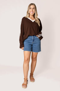 Zulu V neck L/S Tee in Brown - All About Eve