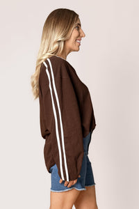 Zulu V neck L/S Tee in Brown - All About Eve